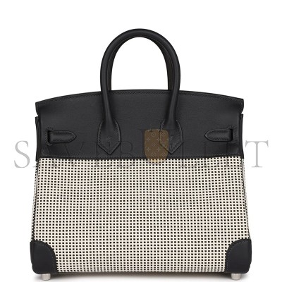 HERMÈS MASTER QUADRILLE BIRKIN 25 BLACK SWIFT AND ECRU TOILE PALLADIUM HARDWARE (25*20*13cm)